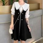 Mock Two-piece Short-sleeve Collar A-line Dress