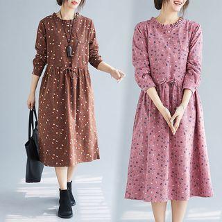 Wood Ear Collar Print Medium Maxi Dress