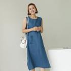 Sleeveless Dual-pocket Linen Dress