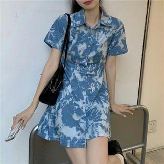 Tie-dye Short-sleeve Denim Shirtdress