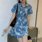 Tie-dye Short-sleeve Denim Shirtdress