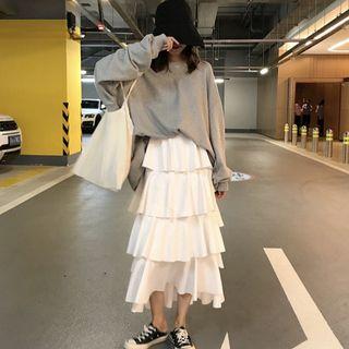 Plain Pullover / Midi Layered Skirt