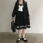 Long-sleeve Midi Sailor Collar Dress As Shown In Figure - One Size