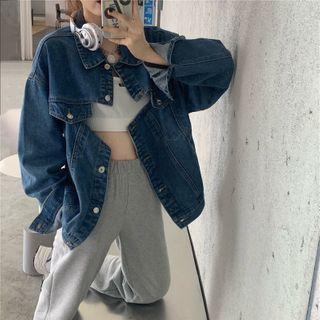 Oversized Button-up Denim Jacket Denim Blue - One Size