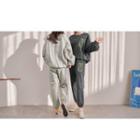 Set Of 2: Letter-printed Napped Pullover + Jogger Pants