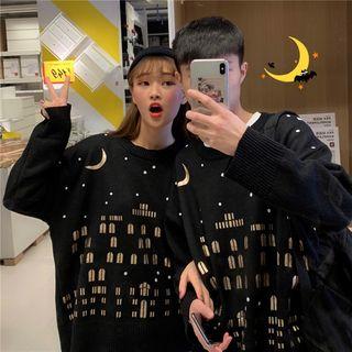 Couple Matching Print Sweater Black - One Size