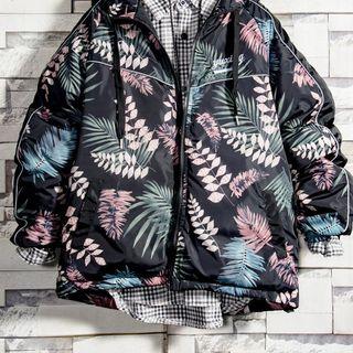 Leaf Print Hooded Padded Jacket