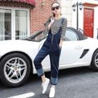 Set: Striped 3/4-sleeve T-shirt + Straight Leg Dungaree