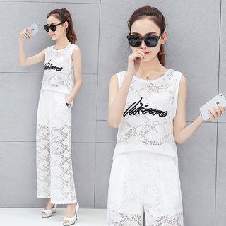 Set: Lace Tank Top + Wide-leg Pants