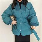 Snap-button Padded Jacket With Belt