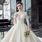 Open-back Elbow-sleeve Wedding Ball Gown