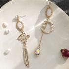 Non-matching Alloy Feather Moon Faux Crystal Dangle Earring