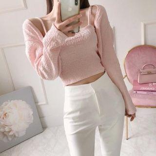 Set: Open-front Bolero + Cropped Camisole Top
