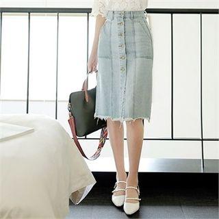 Distressed Denim Midi-skirt