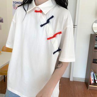 Loose-fit Short-sleeve Button-up Polo Shirt
