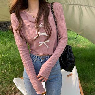 Ribbon Long-sleeve Cropped Top