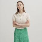 Collared Lettuce-edge Cropped Blouse