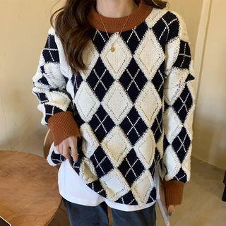 Argyle Sweater Blue & White - One Size