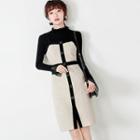 Long-sleeve Knit Top / Tweed Pinafore Dress / Set