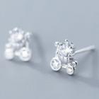 925 Sterling Silver Rhinestone Carriage Earring S925 Silver - 1 Pair - Silver - One Size