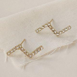Lightning Rhinestone Earring A-707 - 1 Pair - Gold - One Size