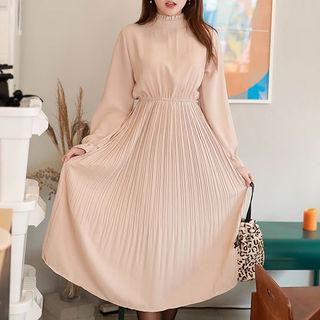 Frill-neck Maxi Pleated Dress