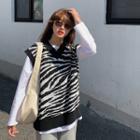 Zebra Print Knit Vest Zebra Print - Black & White - One Size