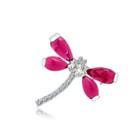 Fashion And Simple Dragonfly Brooch With Red Cubic Zirconia Silver - One Size