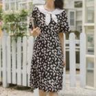 Collared Floral Short-sleeve Midi A-line Dress