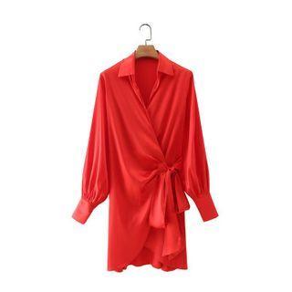 Asymmetrical Tie-waist Mini Shirtdress
