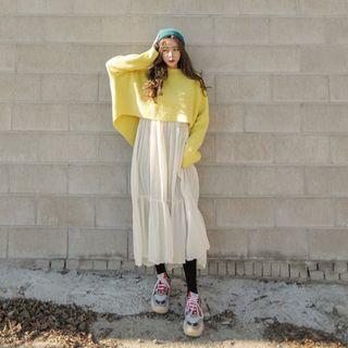 Half-placket Sheer Long Dress