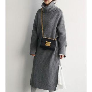 Turtleneck Slit Back Chunky Sweater