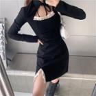 Long-sleeve Lace Trim Cutout Mini Dress