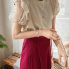 Laced Puff-sleeve Frill-trim Top