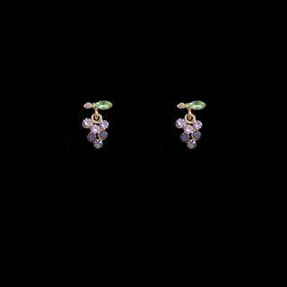 Rhinestone Grapes Earring 1 Pair - S925 Silver Stud Earrings - Purple - One Size