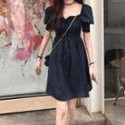 Short-sleeve Dotted Dress Black & White - One Size