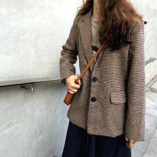 Pocketed Single-breasted Blazer Coffee - One Size