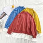 Mock Two-piece Lettering Embroidered Fleece Loose-fit Sweatshirt
