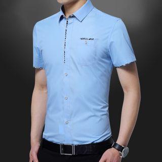 Short-sleeve Floral Print Trim Shirt