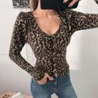 Button-through Leopard Top Brown - One Size