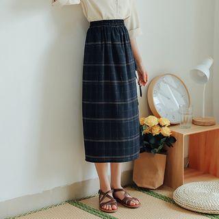Plaid Side-slit Skirt