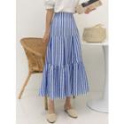 Seersucker Stripe Long Tiered Skirt