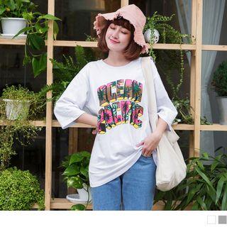 3/4 Sleeve Letter Print Top