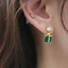 Cube Ear Stud 1 Pair - 925 Silver - Green & Gold - One Size