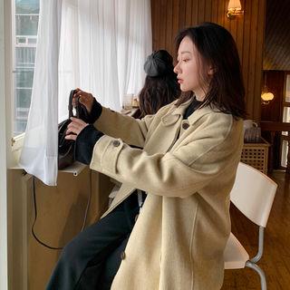 Hidden-button Herringbone Wool Blend Coat