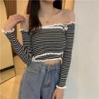 Long-sleeve Off-shoulder Slim-fit Knit Top