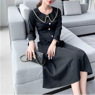 Long-sleeve Collar Button Detail A-line Dress