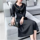 Long-sleeve Collar Button Detail A-line Dress