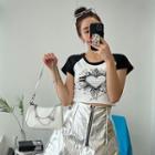 Raglan Heart-print Cropped T-shirt