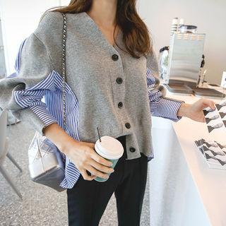 V-neck Buttoned Stripe-back Cardigan